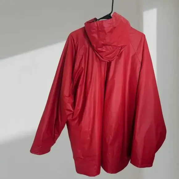 Misty Harbor Original Hooded Rain Jacket with Plaid Lining – Red (Unisex 2XL)